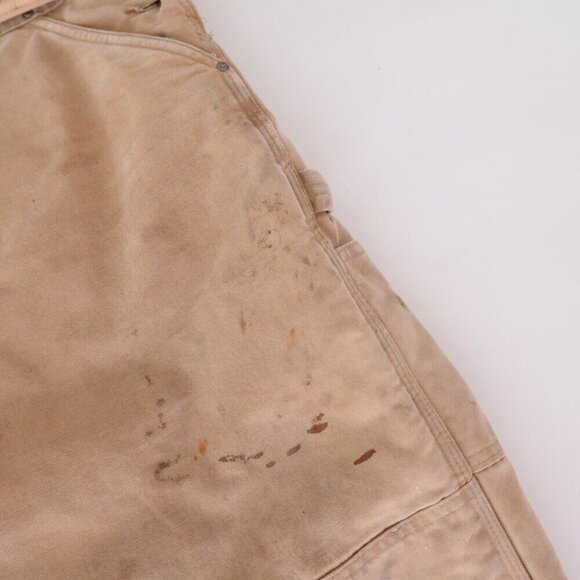 '06 Carhartt Distressed W/ Paint Splatter Tan Quilt Lined Overalls 40x36 USA - Picture 10 of 15